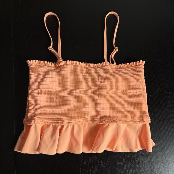 SUMMER MAE Womens M Ruffled Smocked Bandeau Maternity Swimsuit Top Orange NEW - Picture 3 of 7